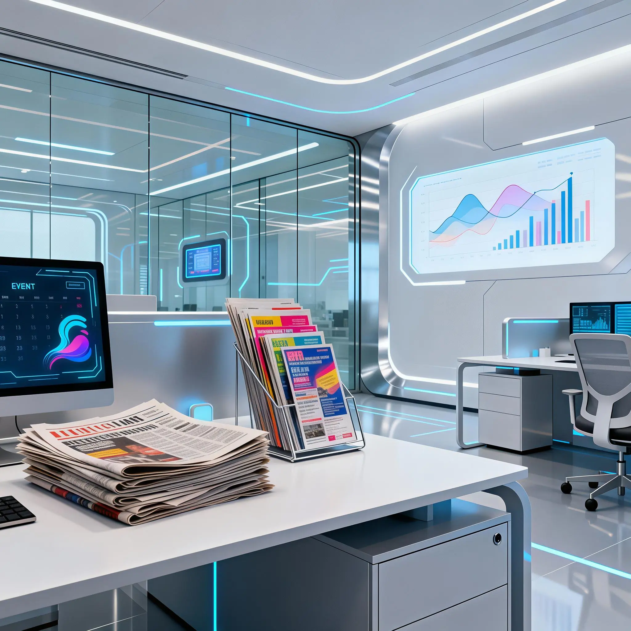 Zukunftsorientiertes modernes Büro mit digitalen Anzeigen