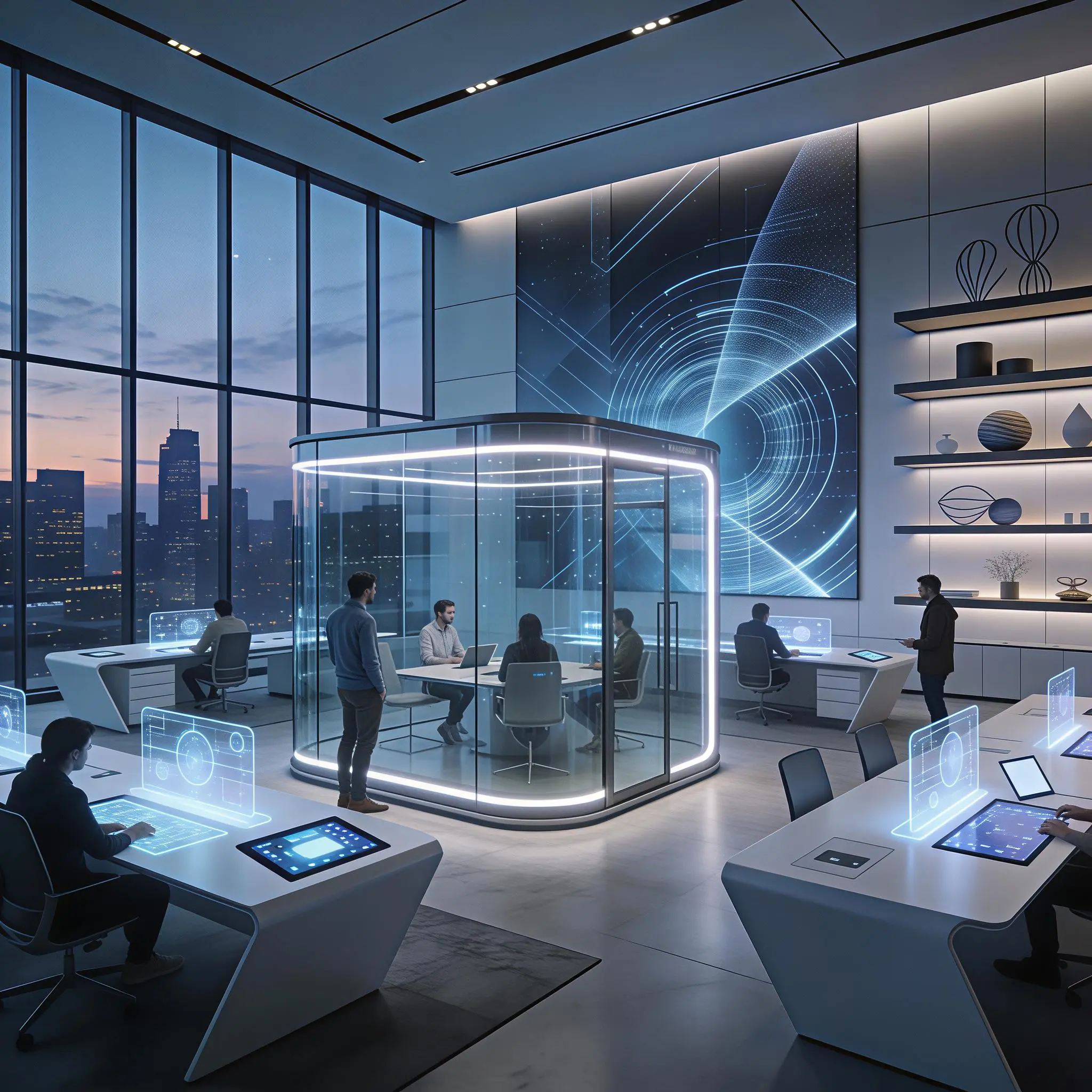 Futuristisches Büro mit digitaler Technologieumgebung
