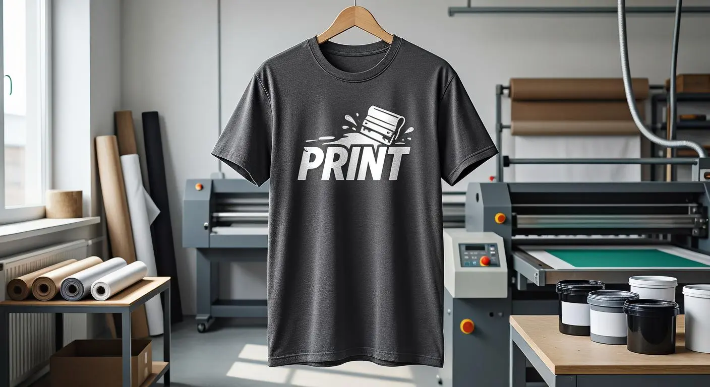 Schwarzes T-Shirt mit Druckerdesign in Druckerei