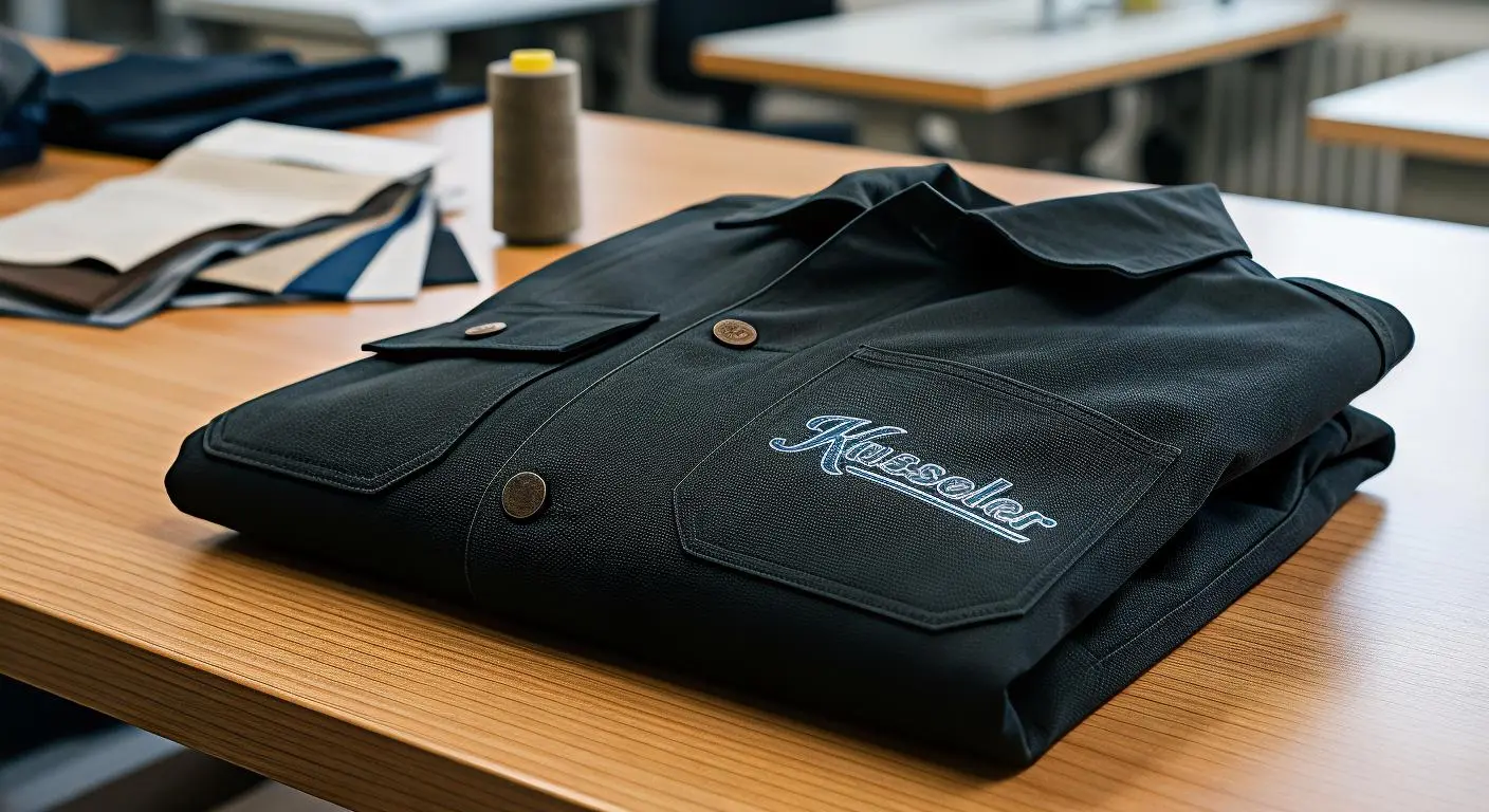 Gefaltete schwarze Kleidung auf einem Holztisch